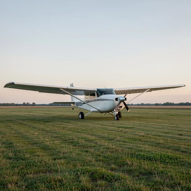 Petit avion de tourisme stationné sur une piste d'aérodrome au lever du jour